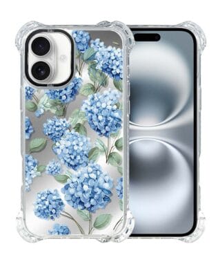Etui do iPhone 16 IBIZU DropGuard Ultra z MagSafe, Relief Garden, Szafirowa hortensja