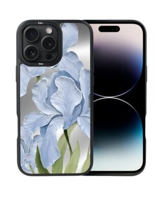 Etui do iPhone 14 Pro Max IBIZU DropGuard Matt z MagSafe, Relief Garden, Błękitny irys