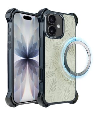 Etui do iPhone 17 IBIZU DropGuard Ultra z MagSafe, Relief Garden, Ślad oliwki