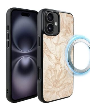 Etui do iPhone 16 Plus IBIZU DropGuard Matt z MagSafe, Relief Garden, Botaniczny biskwit