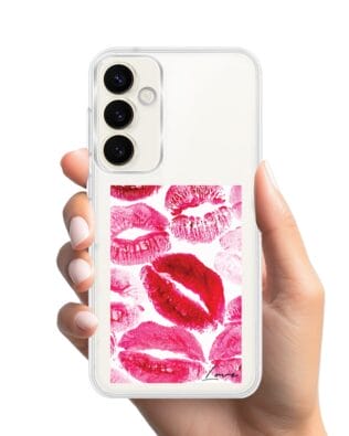 Etui do Samsung Galaxy S23 FE 5G z MagSafe przeźroczyste, silikonowe Flexi, pocałunki z napisem „love”