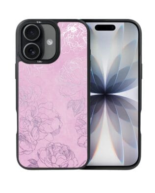 Etui do iPhone 17 IBIZU DropGuard Matt z MagSafe, Relief Garden, Różowe piwonie