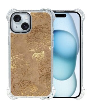 Etui do iPhone 15 Plus IBIZU DropGuard Ultra z MagSafe, Relief Garden, Złote piwonie