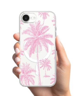 Etui do iPhone 17e z MagSafe przeźroczyste, silikonowe Flexi, Mystic, Różowe palmy