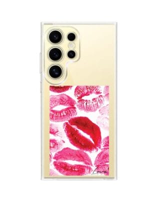 Etui do Samsung Galaxy S24 Ultra z MagSafe przeźroczyste, silikonowe Flexi, pocałunki z napisem „love”