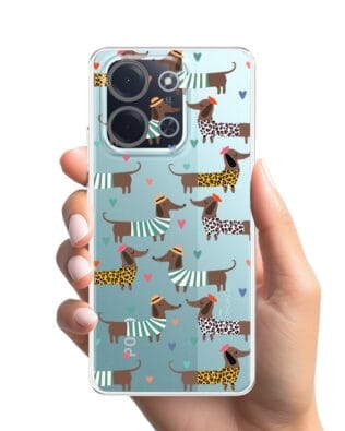 Etui do Xiaomi POCO C85 przeźroczyste, silikonowe Flexi, Summer Patterns, zakochane jamniki