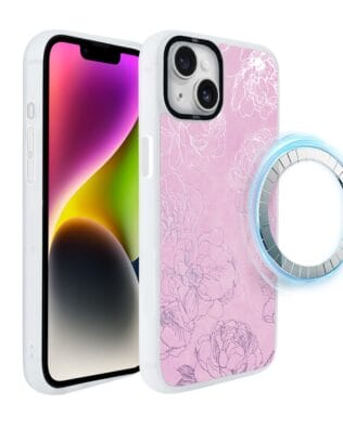 Etui do iPhone 14 Plus IBIZU DropGuard Matt z MagSafe, Relief Garden, Różowe piwonie, białe