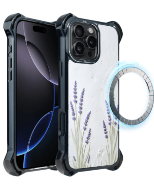 Etui do iPhone 16 Pro IBIZU DropGuard Ultra z MagSafe, Relief Garden, Prowansalska lawenda