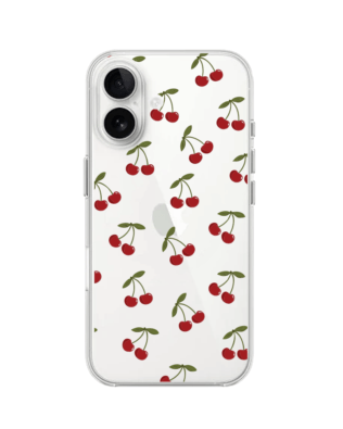 Etui do iPhone 16 przeźroczyste, silikonowe Flexi, Mini Patterns, Wiśnie