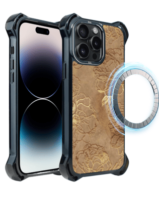 Etui do iPhone 14 Pro Max IBIZU DropGuard Ultra z MagSafe, Relief Garden, Złote piwonie