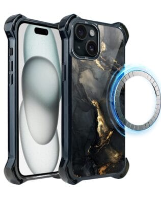 Etui do iPhone 15 IBIZU DropGuard Ultra z MagSafe, Ethereal Essence, Czarny diament ze złotem