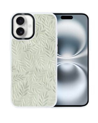 Etui do iPhone 16 Plus IBIZU DropGuard Matt z MagSafe, Relief Garden, Ślad oliwki, białe