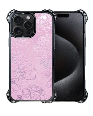 Etui do iPhone 15 Pro Max IBIZU DropGuard Ultra z MagSafe, Relief Garden, Różowe piwonie