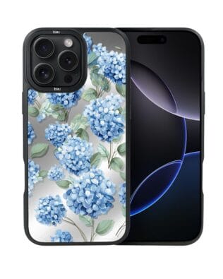 Etui do iPhone 16 Pro Max IBIZU DropGuard Matt z MagSafe, Relief Garden, Szafirowa hortensja