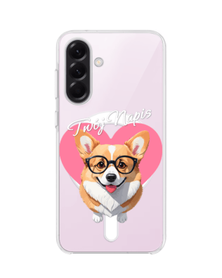 Etui do Samsung Galaxy A57 z MagSafe przeźroczyste, silikonowe Flexi, Puppy Love, pies rasy Corgi