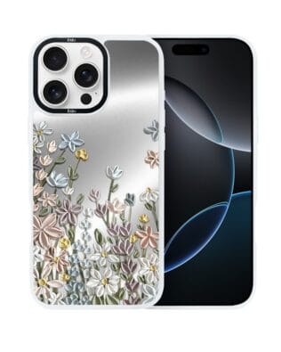 Etui do iPhone 16 Pro IBIZU DropGuard Matt z MagSafe, Relief Garden, Wiosenna łąka, białe