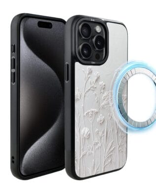 Etui do iPhone 15 Pro Max IBIZU DropGuard Matt z MagSafe, Relief Garden, Suszone kwiaty polne