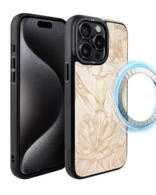 Etui do iPhone 15 Pro IBIZU DropGuard Matt z MagSafe, Relief Garden, Botaniczny biskwit