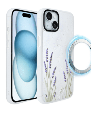 Etui do iPhone 15 Plus IBIZU DropGuard Matt z MagSafe, Relief Garden, Prowansalska lawenda