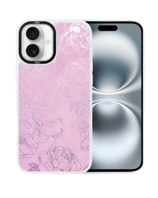 Etui do iPhone 16 Plus IBIZU DropGuard Matt z MagSafe, Relief Garden, Różowe piwonie, białe