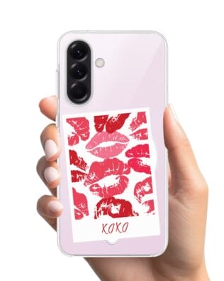 Etui do Samsung Galaxy A57 z MagSafe przeźroczyste, silikonowe Flexi, pocałunki, polaroid