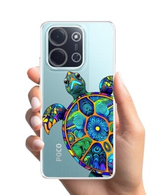 Etui do Xiaomi POCO C85 przeźroczyste, silikonowe Flexi, Dzika Mandala, Żółw