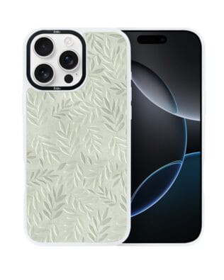 Etui do iPhone 16 Pro Max IBIZU DropGuard Matt z MagSafe, Relief Garden, Ślad oliwki, białe