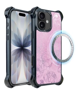 Etui do iPhone 17 IBIZU DropGuard Ultra z MagSafe, Relief Garden, Różowe piwonie