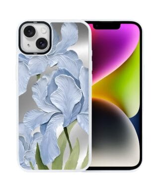 Etui do iPhone 14 Plus IBIZU DropGuard Matt z MagSafe, Relief Garden, Błękitny irys, białe