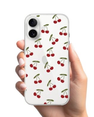Etui do iPhone 16 Plus przeźroczyste, silikonowe Flexi, Mini Patterns, Wiśnie