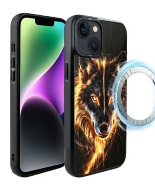 Etui do iPhone 14 IBIZU DropGuard Matt z MagSafe, Wilki, Ognisty Wilk
