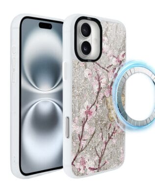 Etui do iPhone 16 IBIZU DropGuard Matt z MagSafe, Modern Classics, Mozaika kwitnącej wiśni