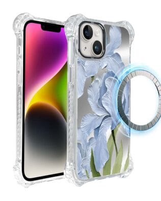 Etui do iPhone 14 Plus IBIZU DropGuard Ultra z MagSafe, Relief Garden, Błękitny irys