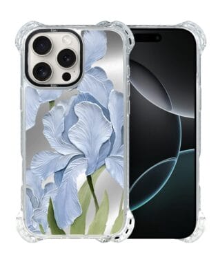 Etui do iPhone 16 Pro IBIZU DropGuard Ultra z MagSafe, Relief Garden, Błękitny irys