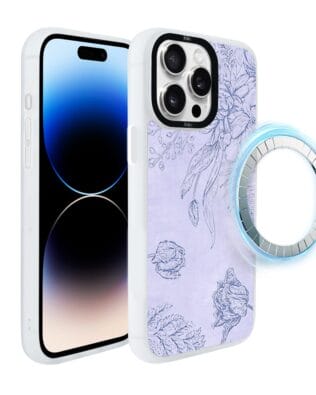 Etui do iPhone 14 Pro IBIZU DropGuard Matt z MagSafe, Relief Garden, Kwiatowa płaskorzeźba, białe