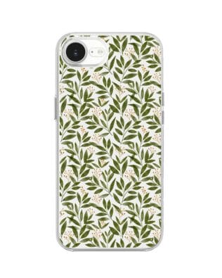 Etui do iPhone 17e przeźroczyste, silikonowe Flexi, zielone gałązki