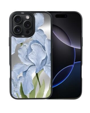 Etui do iPhone 16 Pro IBIZU DropGuard Matt z MagSafe, Relief Garden, Błękitny irys