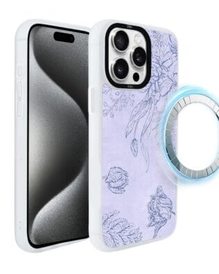 Etui do iPhone 15 Pro Max IBIZU DropGuard Matt z MagSafe, Relief Garden, Kwiatowa płaskorzeźba, białe