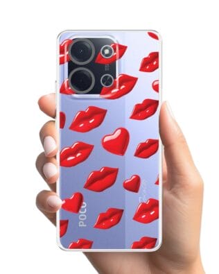 Etui do Xiaomi POCO C85 przeźroczyste, silikonowe Flexi, czerwone usta