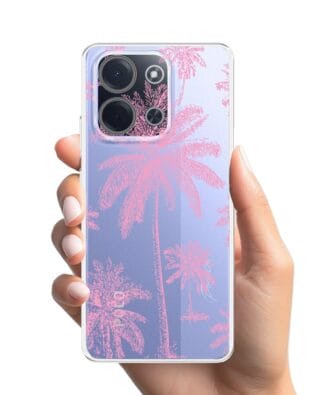 Etui do Xiaomi POCO C85 przeźroczyste, silikonowe Flexi, Mystic, Różowe palmy