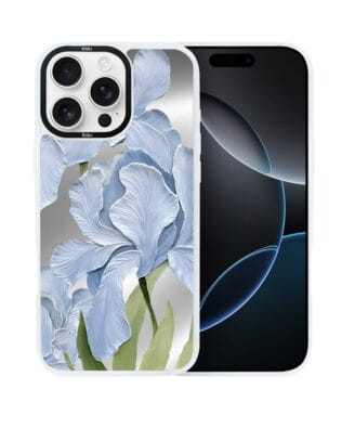 Etui do iPhone 16 Pro Max IBIZU DropGuard Matt z MagSafe, Relief Garden, Błękitny irys, białe