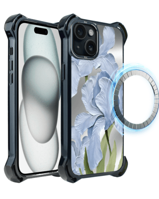 Etui do iPhone 15 Plus IBIZU DropGuard Ultra z MagSafe, Relief Garden, Błękitny irys