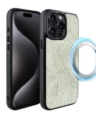 Etui do iPhone 15 Pro Max IBIZU DropGuard Matt z MagSafe, Relief Garden, Ślad oliwki