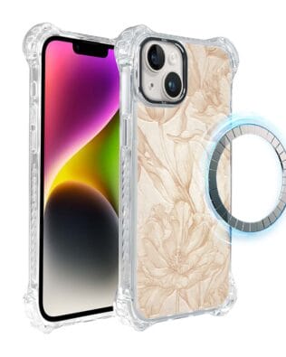 Etui do iPhone 14 Plus IBIZU DropGuard Ultra z MagSafe, Relief Garden, Botaniczny biskwit