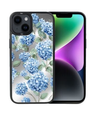 Etui do iPhone 14 IBIZU DropGuard Matt z MagSafe, Relief Garden, Szafirowa hortensja