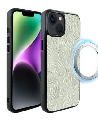 Etui do iPhone 14 Plus IBIZU DropGuard Matt z MagSafe, Relief Garden, Ślad oliwki