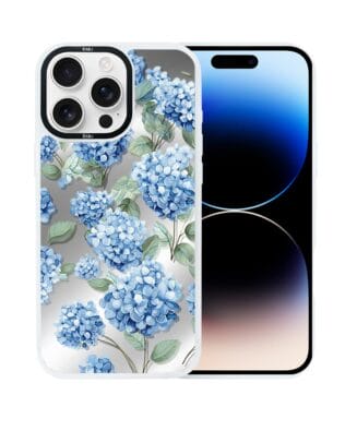 Etui do iPhone 14 Pro IBIZU DropGuard Matt z MagSafe, Relief Garden, Szafirowa hortensja, białe
