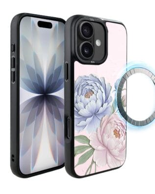 Etui do iPhone 17 IBIZU DropGuard Matt z MagSafe, Relief Garden, Piwoniowy róż