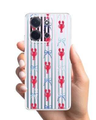 Etui do Xiaomi POCO C85 przeźroczyste, silikonowe Flexi, Summer Patterns, krab i kokardki
