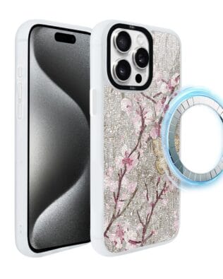 Etui do iPhone 15 Pro IBIZU DropGuard Matt z MagSafe, Modern Classics, Mozaika kwitnącej wiśni